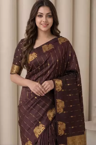Ethnic motifs zari silk blend heavy work kanjeevaram saree