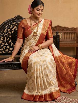 Woven design zari art silk designer kanjeevaram saree 1
