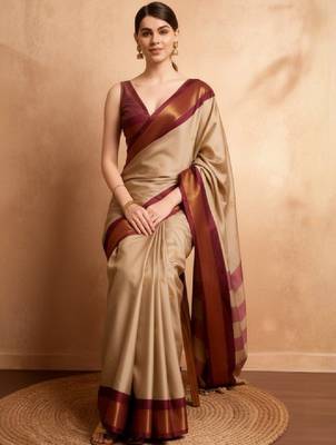 Ethnic motifs woven design zari kanjeevaram saree & unstitched blouse piece 1