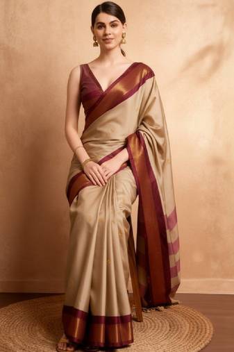 Ethnic motifs woven design zari kanjeevaram saree & unstitched blouse piece