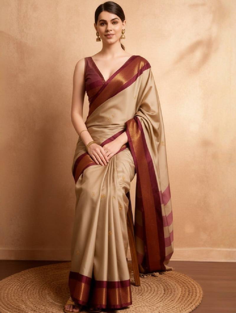 Ethnic motifs woven design zari kanjeevaram saree & unstitched blouse piece