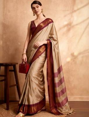Ethnic motifs woven design zari kanjeevaram saree & unstitched blouse piece 2