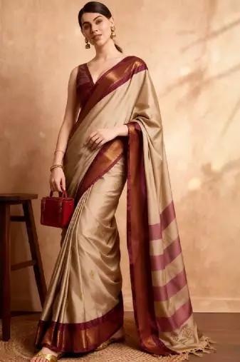 Ethnic motifs woven design zari kanjeevaram saree & unstitched blouse piece