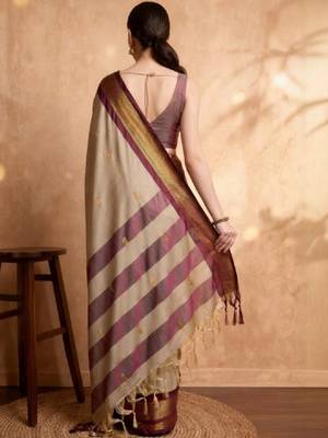 Ethnic motifs woven design zari kanjeevaram saree & unstitched blouse piece 3