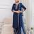 Navy blue floral printed viscose rayon kurta set for women