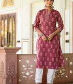 Mauve floral printed pure cotton kurta set for women