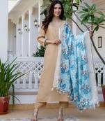 Beige floral printed pure cotton kurta set for women