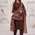 Brown solid polyester kurta set for women
