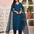 Teal blue solid viscose rayon kurta set for women