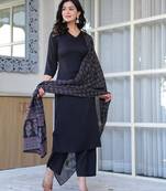 Black floral printed pure cotton kurta set for women