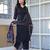 Black floral printed pure cotton kurta set for women