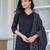 Black floral printed pure cotton kurta set for women