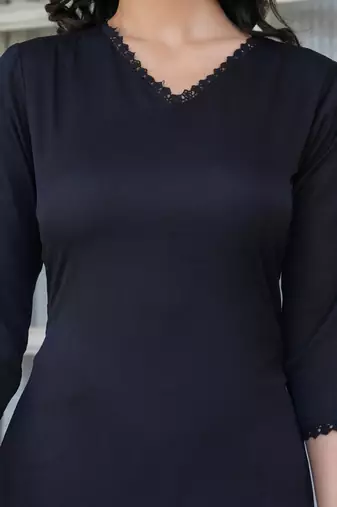 Black floral printed cotton kurta set for women