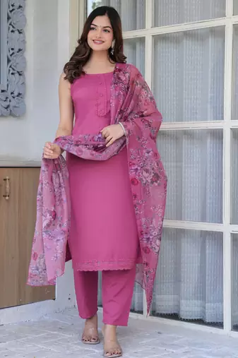 Mauve solid pure cotton kurta set for women