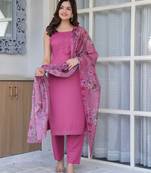Mauve solid pure cotton kurta set for women