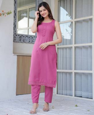 Mauve solid pure cotton kurta set for women 2