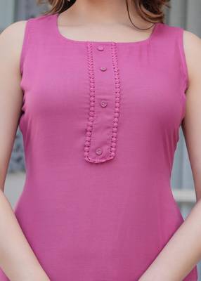 Mauve solid pure cotton kurta set for women 3