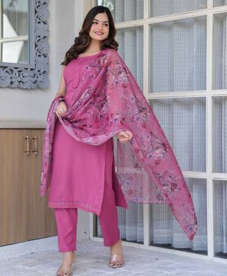 Mauve solid pure cotton kurta set for women 5