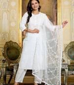 White floral printed pure cotton kurta set for women