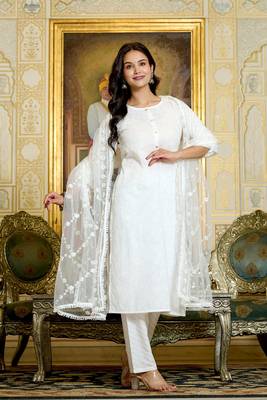 White floral printed pure cotton kurta set for women 4