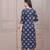 Navy blue floral printed pure cotton kurta set for women