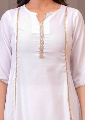 White solid pure cotton kurta set for women 4