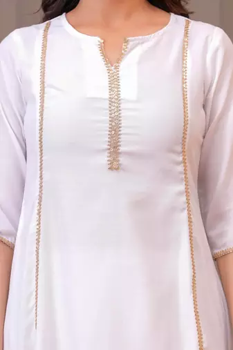 White solid cotton kurta set for women