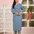 Blue floral printed pure cotton kurta set for women