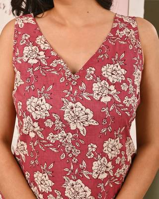 Mauve floral printed pure cotton kurta set for women 3