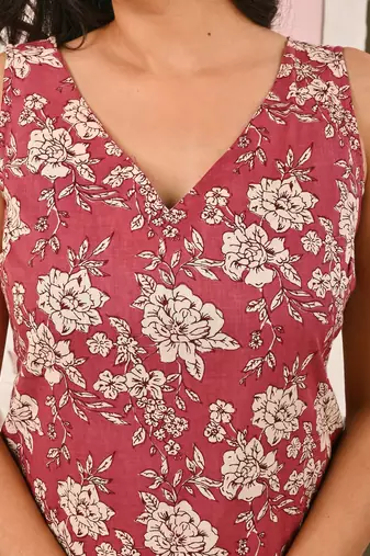 Mauve floral printed pure cotton kurta set for women