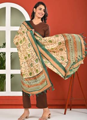Brown solid polyester kurta set for women 4