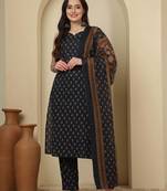 Blue floral printed pure cotton kurta set for women
