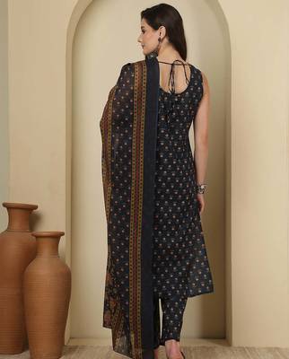 Blue floral printed pure cotton kurta set for women 2