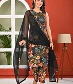 Black floral printed pure cotton kurta set for women