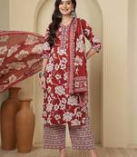 Maroon floral printed pure cotton kurta set for women