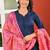 Blue solid polyester kurta set for women