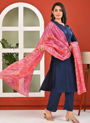 Blue solid polyester kurta set for women 5