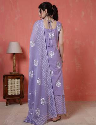 Purple floral printed pure cotton kurta set for women 2