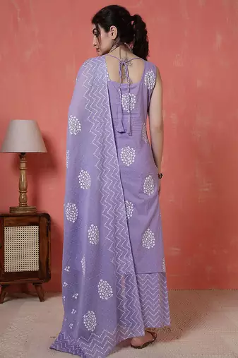 Purple floral printed cotton kurta set for women