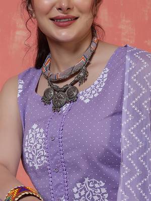 Purple floral printed pure cotton kurta set for women 3