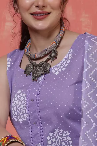 Purple floral printed cotton kurta set for women