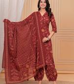 Maroon floral printed pure cotton kurta set for women