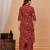 Maroon floral printed pure cotton kurta set for women