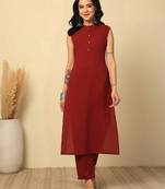 Maroon solid pure cotton kurta set for women