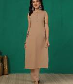 Beige solid pure cotton kurta set for women