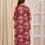 Burgundy floral printed pure cotton kurta set for women
