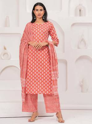 Pink floral printed pure cotton kurta set for women 1