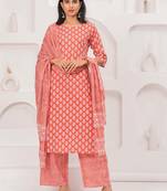 Pink floral printed pure cotton kurta set for women