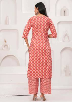 Pink floral printed pure cotton kurta set for women 2
