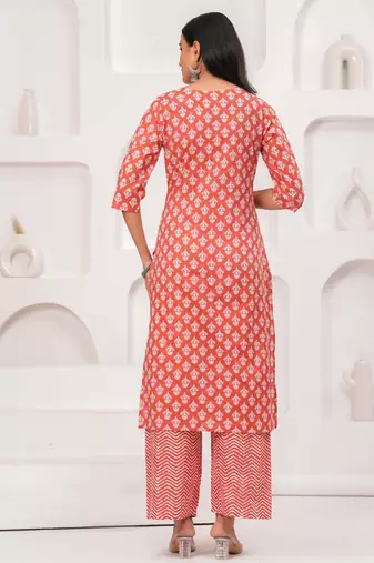 Pink floral printed pure cotton kurta set for women